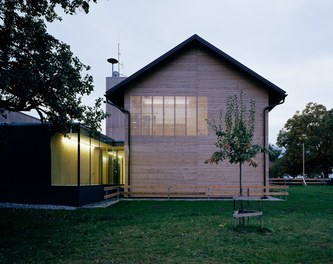 Fire Department Düns - north facade at dusk